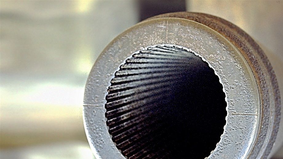Close up of the rifling of a 155mm howitzer at Longues Sur Mer - Normandy